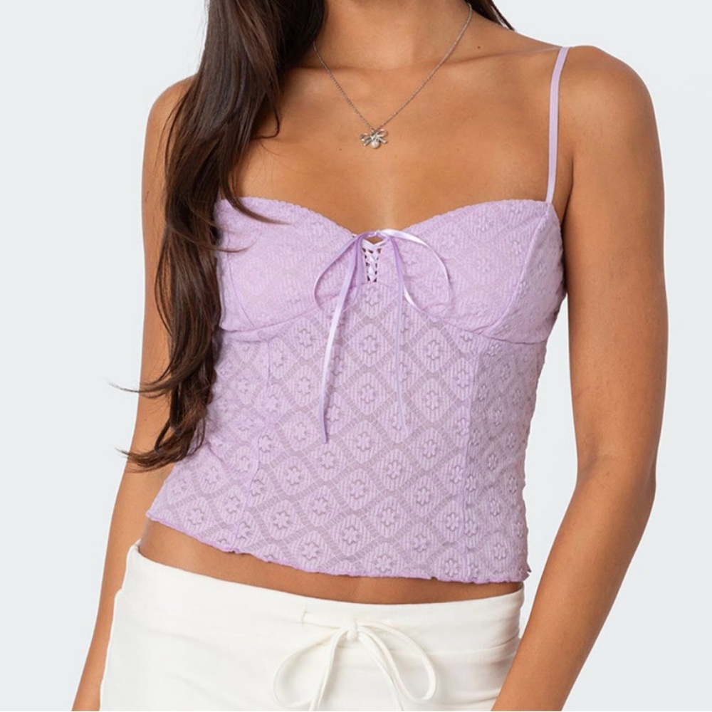 EDIKTED Lavender Lace Camisole Top NWT